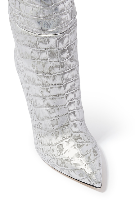 Metallic Embossed Croc Knee Boot